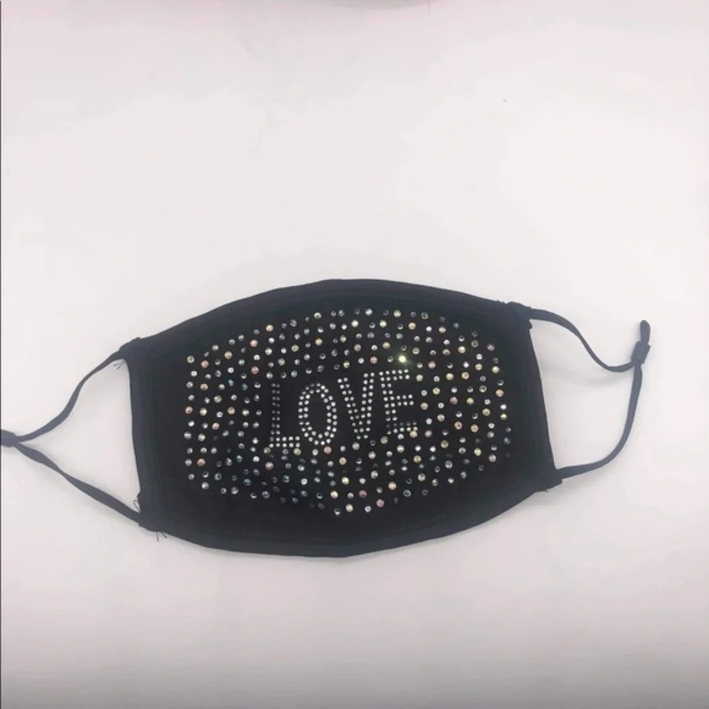 Fashion Rhinestone Bling Love Face Mash‎ Adjustable Straps Quilted Lining